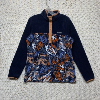 Columbia Womens Fleece Sweatshirt Sz M Pullover Quarter Snap Outdoor Navy Blue - Imagem 1 de 4