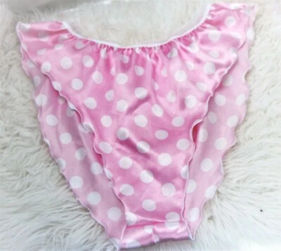 Винтажные стильные РОЗОВЫЕ атласные БЛЕСТЯЩИЕ дамские трусики в горошек с высоким вырезом Slip OS - Изображение 1 из 3