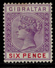 Gibraltar Qv Sg44, 6D Violet & Red, M Mint. Cat £45.
