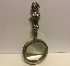 Vintage Magnifying Glass Female Bust Woman Lady Silver Plated Brass 2 3/8” Lens - Picture 1 of 11
