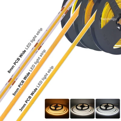 3mm 5mm COB LED strip light 8mm Tape light 384LEDs/m High Density RA90 light bar - Image 1 of 4