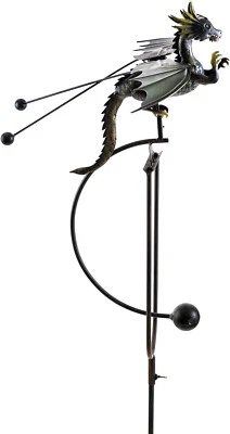 Kinetic Metal Mystical Dragon Yard Stake Wind Spinner Rocker Rocking Whirly-Gig - Image 1 of 4