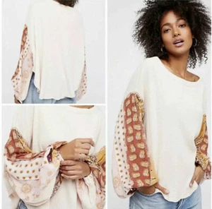 Nuevo con etiquetas $98 Free People Manga Flor Térmica Boho Dolman Floral Top Grande XS - Imagen 1 de 9