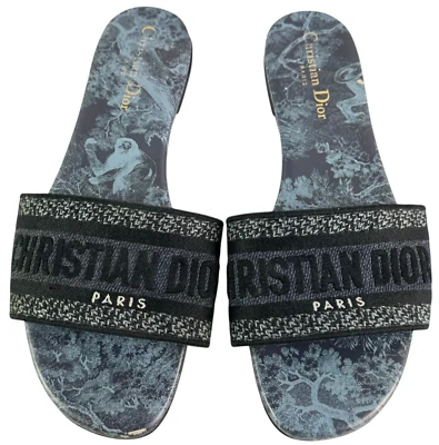 CHRISTIAN DIOR Blue Embroidered Cotton Dway Slide Made in Italy 40 - 10 - Image 1 of 4