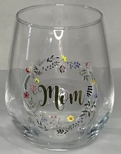 "MOM" - Bicchiere da vino senza stelo 18 oz design floreale NUOVO - Foto 1 di 5