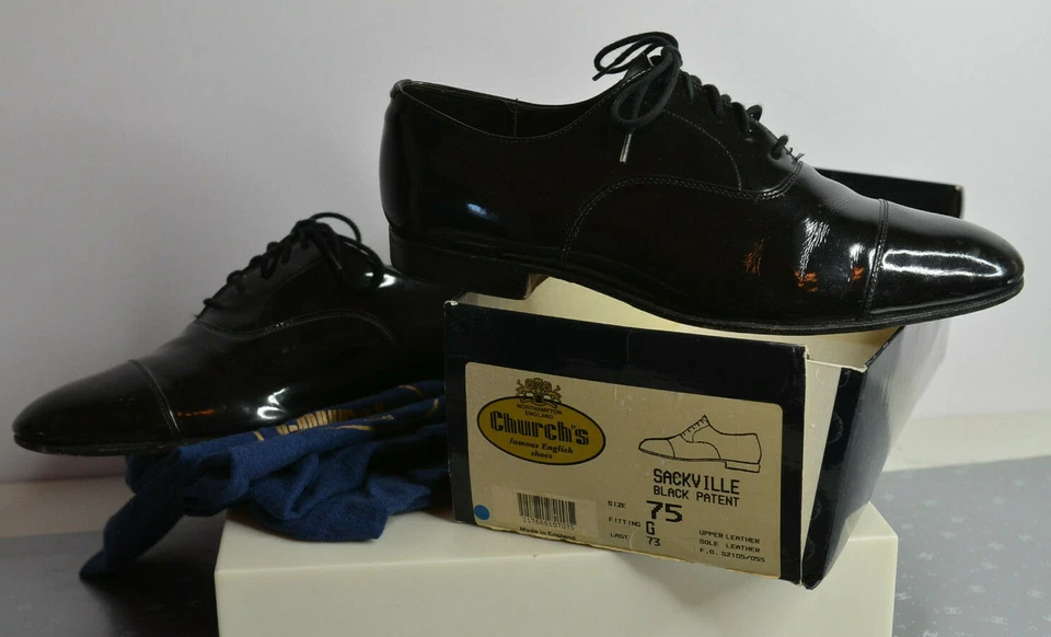 Church's Sackville Size 75 G Black Patent Leather Oxfords Cap Toe England Custom - Image 1 of 4