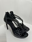 Authentic Alexander McQueen Black Patent Leather Honeycomb Cutout Heels Size 37