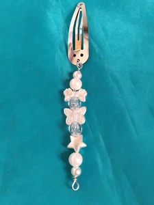 White Butterfly Star Bow Beaded Coquette Dangle Accessory Hair Clip Barrette - Picture 1 of 6