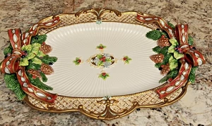 Christmas Fitz & Floyd Florentine Ribbon Pinecone Wreath Large Serving Platter - Picture 1 of 7
