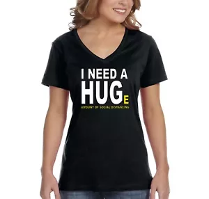 Xtrafly Apparel Women's Hug Huge Social Distancing Quarantine V-neck T-shirt - Picture 1 of 5