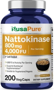 NusaPure Nattokinase 4000 FU 200 Veggie Capsules (Non-GMO & Gluten Free)-Au - Picture 1 of 6
