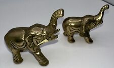 Vintage Metal Elephant Figurines Small Trunk Up Brass Set Of 2