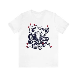 Octopus Lover My Valentine Unisex White Jersey Short Sleeve Tee Cute Octopus tee - Picture 1 of 6