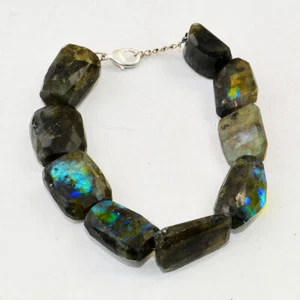 365.00 Cts Natural 8" Blue Flash Labradorite Faceted Beads Bracelet NK 73E36 - Picture 1 of 2
