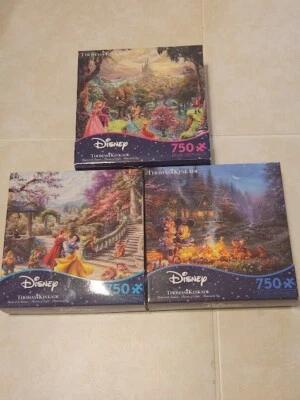 New Disney Thomas Kinkade Puzzle Lot Of 3 Snow White Minnie Mickey 750 Pieces - Image 1 of 2
