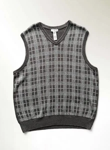 Dockers Sleeveless Knit V Neck Brown White Plaid Sweater Vest Men's XL Acrylic - Picture 1 of 3