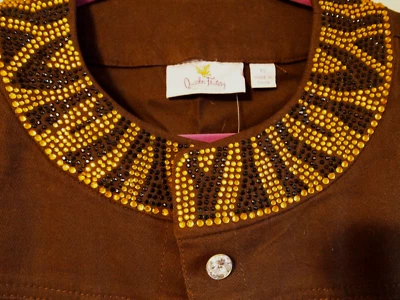 Quacker Factory Brown Animal Print Rhinestone Jacket xsmall NWT - Image 1 of 3