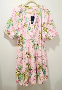 Women's Printed Peasant Dress Pink Tropical Print Plus Size 4X Crown And Ivy - Picture 1 of 6