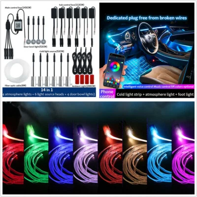 14 en 1 64 Colores RGB LED Coche Atmósfera Luz Fibra Decoración Ambiente Lámpara de Pie APP Foto 1 de 4