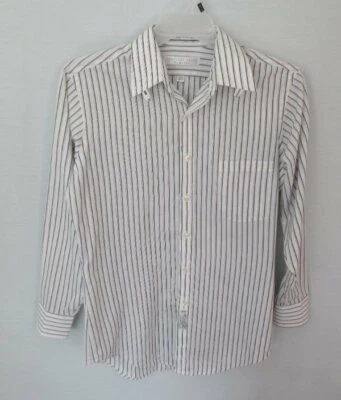 Geoffrey Beene white gray striped cotton blend long sleeve shirt *Sz 15-1/2* - Image 1 of 4