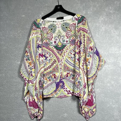 Poncho túnica feminina ETRO Milano seda caftan tamanho único paisley multicolorido - Imagem 1 de 4