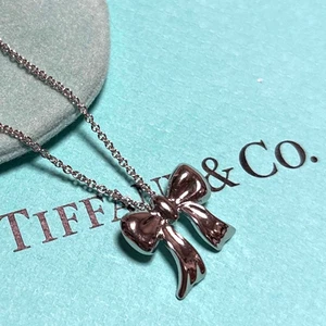 Tiffany & Co Bow Ribbon Pendant Necklace Sterling Silver 925 Rare - Picture 1 of 8