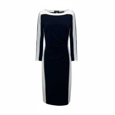 Lauren Ralph Lauren Dress 10 Blue White Long Sleeve Formal Midi Career Vintage - Image 1 of 4