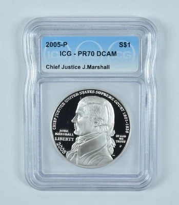 2005-P John Marshall Commemorative Silver Dollar PR70 DCAM ICG *9191 - Image 1 of 4