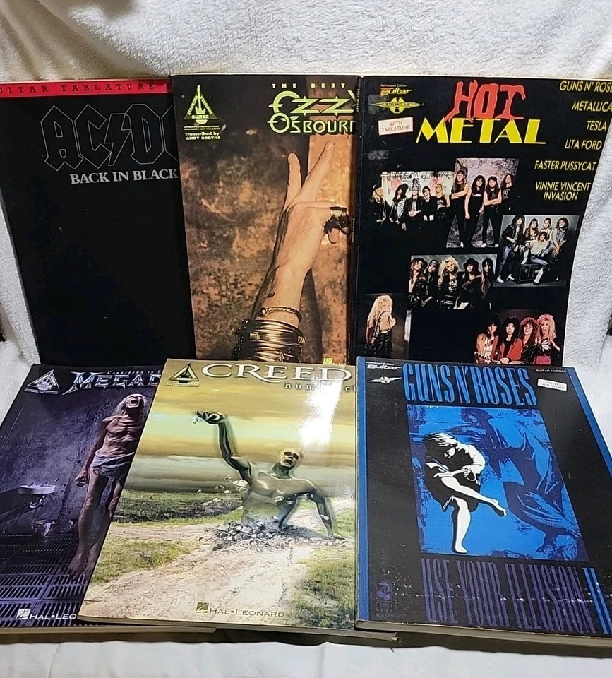Rock/Heavy Music Guitar Tab 6 Book Lot,Tablature,AC/DC,OZZY,CREED,MEGADEATH,GUNS - Image 1 of 4