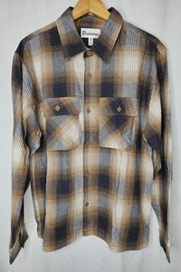 No boundaries Men's Long Sleeve Boxy Plaid Flannel Shirt MEDIUM BROWN - Picture 1 of 5