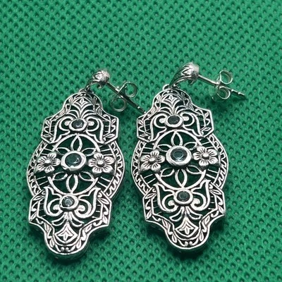 Pendientes colgantes vintage de plata de ley 925 con diseño de filigrana con topacio y morado Foto 1 de 4