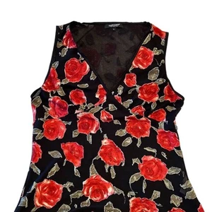 Karen Kane L 3D floral camiseta sin mangas rosas negras núcleo de carrera oficina sirena arte para usar - Imagen 1 de 11