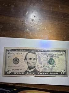 SERIES 2013 $5 DOLLAR BILL FEDERAL RESERVE STAR NOTE ☆ Rare!! LOW Serial NUMBER - Picture 1 of 7