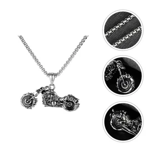 Stainless Steel Necklace Men Curb Chain Motorbike Pendant Creative - Picture 1 of 24