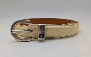 Vintage Lauren Ralph Lauren Light Yellow Italian Leather Chrome Buckle Size L - Picture 1 of 10
