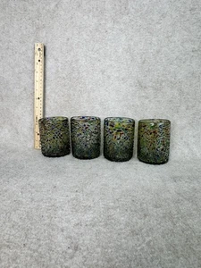 Set 4 Bicchieri Confetti Lowball Vetro Spessore Texturizzato Riciclato Messico - Foto 1 di 7