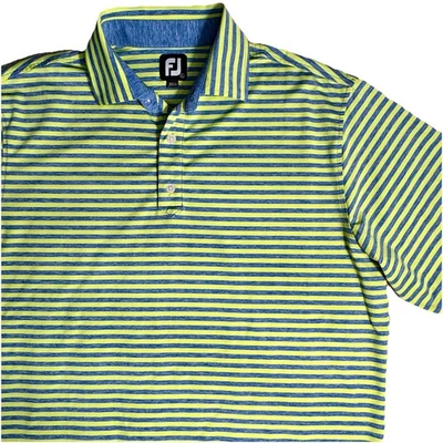 Footjoy Golf Polo Athletic Fit Yellow Blue Stripe Size L Lightweight Activewear - Image 1 of 4
