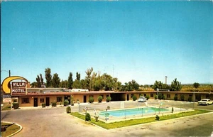 Villa Motel Las Cruces New Mexico 1960er Chrom Postkarte Pool Gebäude Parkplatz - Bild 1 von 2