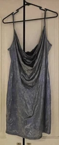 Boohoo Metallic Cowl Neck Dress Silver Stretch New With Tags Size 16 - Picture 1 of 8