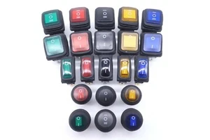 Wippschalter wasserdicht beleuchtet rot grün gelb blau schwarz IP65 12V 24V 230V - Bild 1 von 30