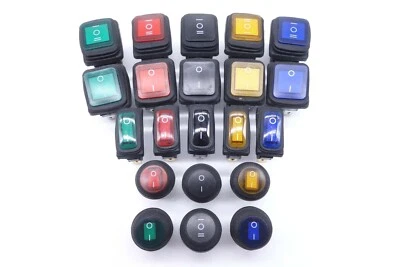 Wippschalter wasserdicht beleuchtet rot grün gelb blau schwarz IP65 12V 24V 230V