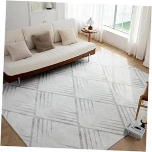 Boho Area Rug, Non Shedding 8x10 Washable Rug with Non Slip 8'x10' White - Picture 1 of 7