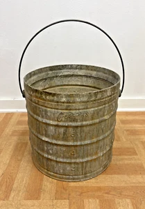 Vintage Galvanized Mop Bucket round metal waste steel bin rubbish ash Handle 50s - Picture 1 of 11