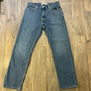 Levis Mens 505 Blue Solid Cotton Comfort Straight Denim Jeans Size 32x31 actual - Imagen 1 de 8