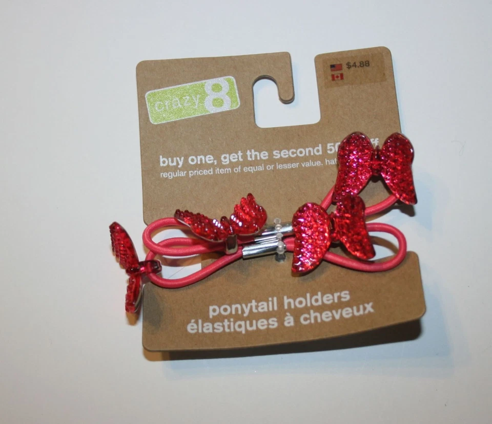 New Crazy 8 Girls Sparkly Pink Butterfly Pony Holder Ponytail Hair Accessory  - Image 1 of 1