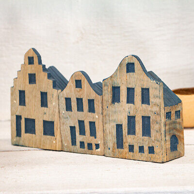 Holzhausset, 3 Häuser, Braun-Blau, Handgefertigt • 13.16€