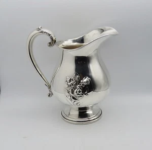 FRANK WHITING STERLING SILVER FLORAL REPOUSSE HAND CHASED WATER PITCHER - Picture 1 of 5