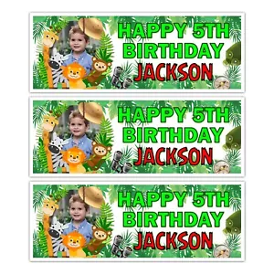 XL PERSONALISED JUNGLE BIRTHDAY BANNER ANIMAL SAFARI PARTY PHOTO LARGE - Picture 1 of 2