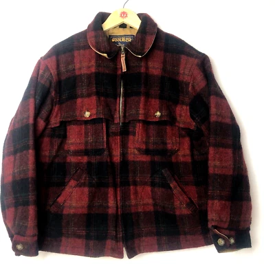 WOOLRICH Wool Buffalo Plaid Jacket Men Size XL VTG Red Black Zippered - Image 1 of 4