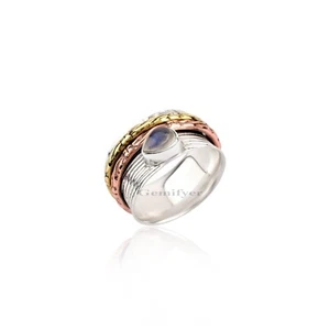 925 Sterling Silver Moonstone Ring Women's Spinner Jewelry Copper Brass Fidget - Picture 1 of 8